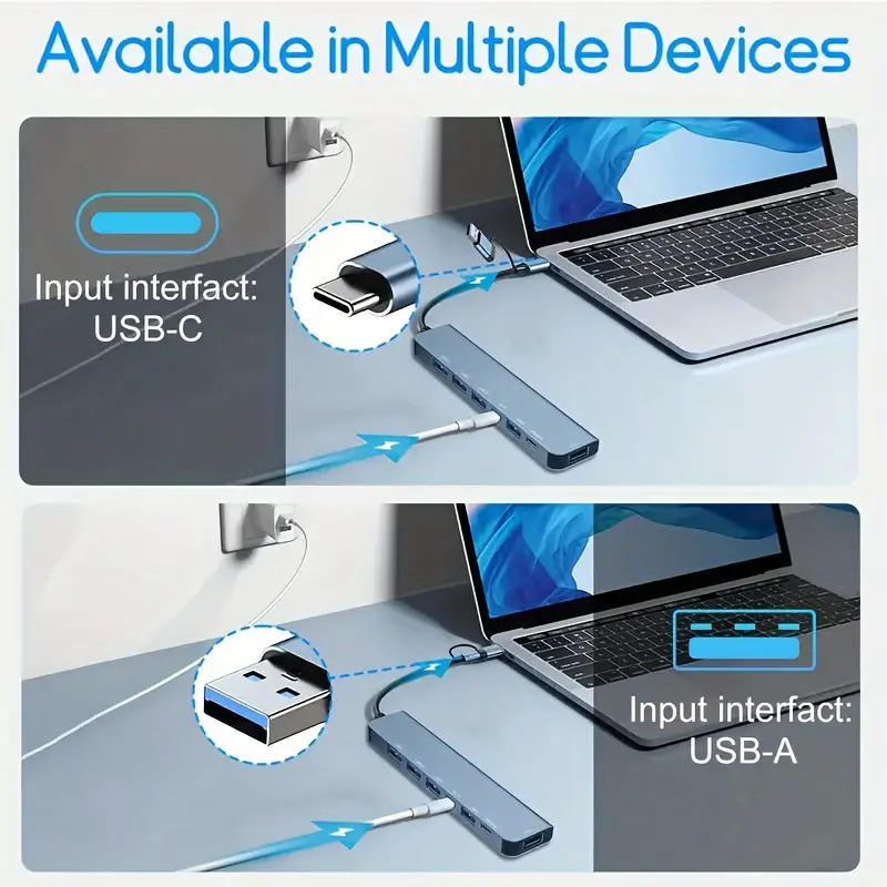 7-in-1 Aluminum USB-C Hub Adapter - 1 USB 3.0, 4 USB 2.0, 2 USB-C Ports Splitter - Image 2