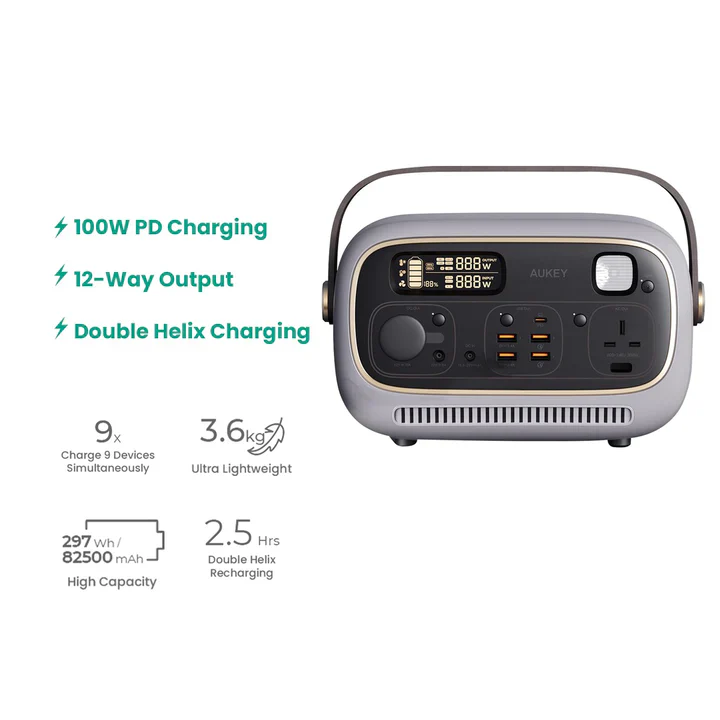 Aukey Power Studio 300 Portable Power Station 1297Wh 400W – Grey - Image 2