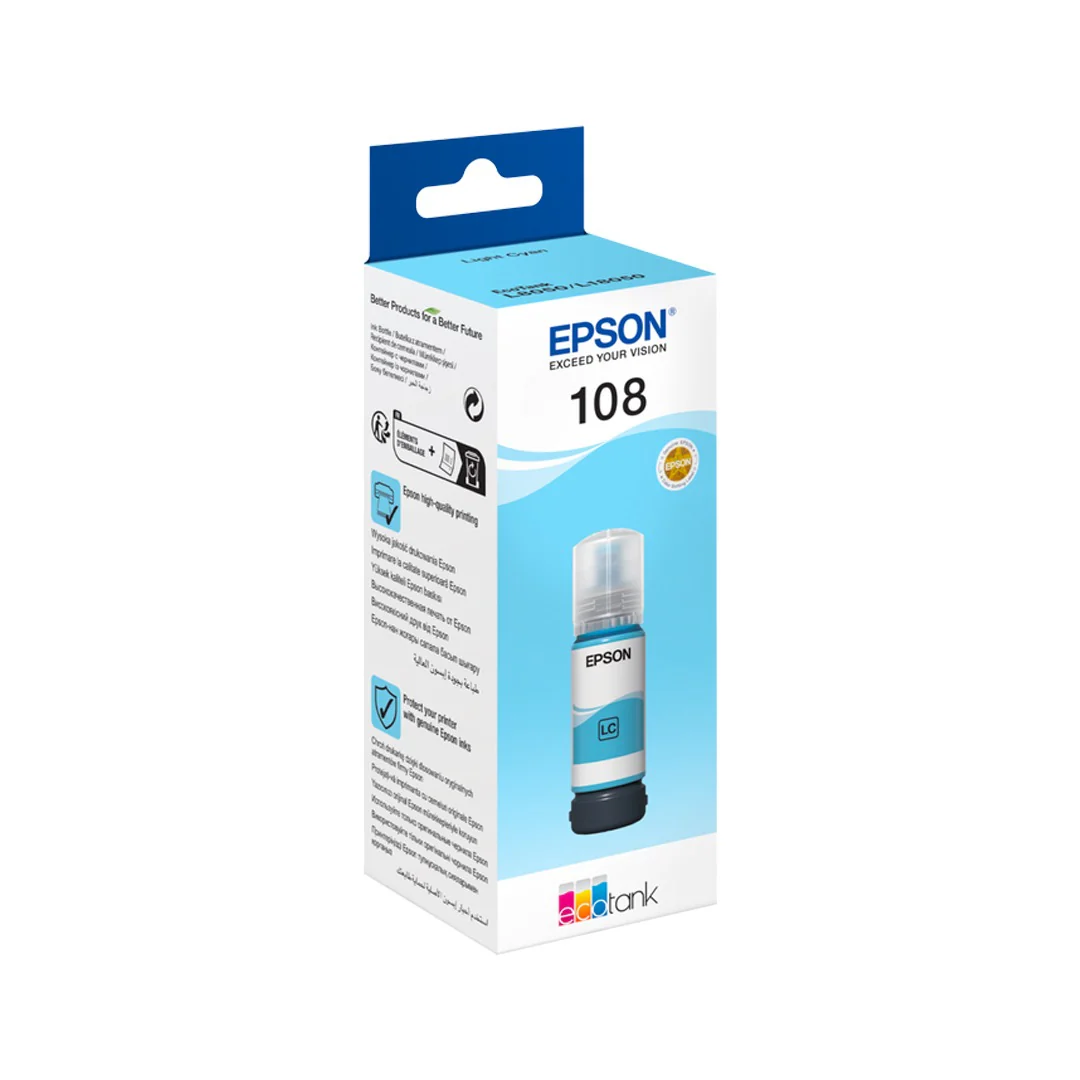 Epson 108 Light Cyan Ink Bottle – 7200 Pages/ 70 ml/ Light Cyan Color/ Ink Bottle - Image 2