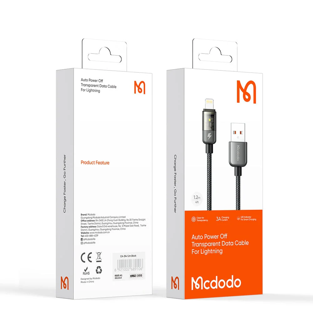 Mcdodo CA-314 Auto Power Off Lightning Transparent Data Cable 1.2m - Image 9