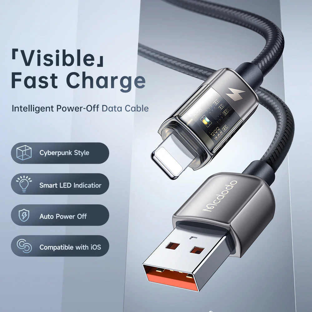 Mcdodo CA-314 Auto Power Off Lightning Transparent Data Cable 1.8m - Image 2