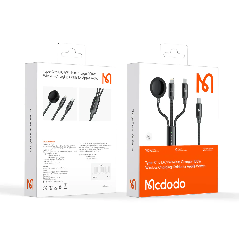 Mcdodo CH-494 Beta Series 3-in-1 Wireless Charging Cable for iWatch, iPhone, Mac - Image 8