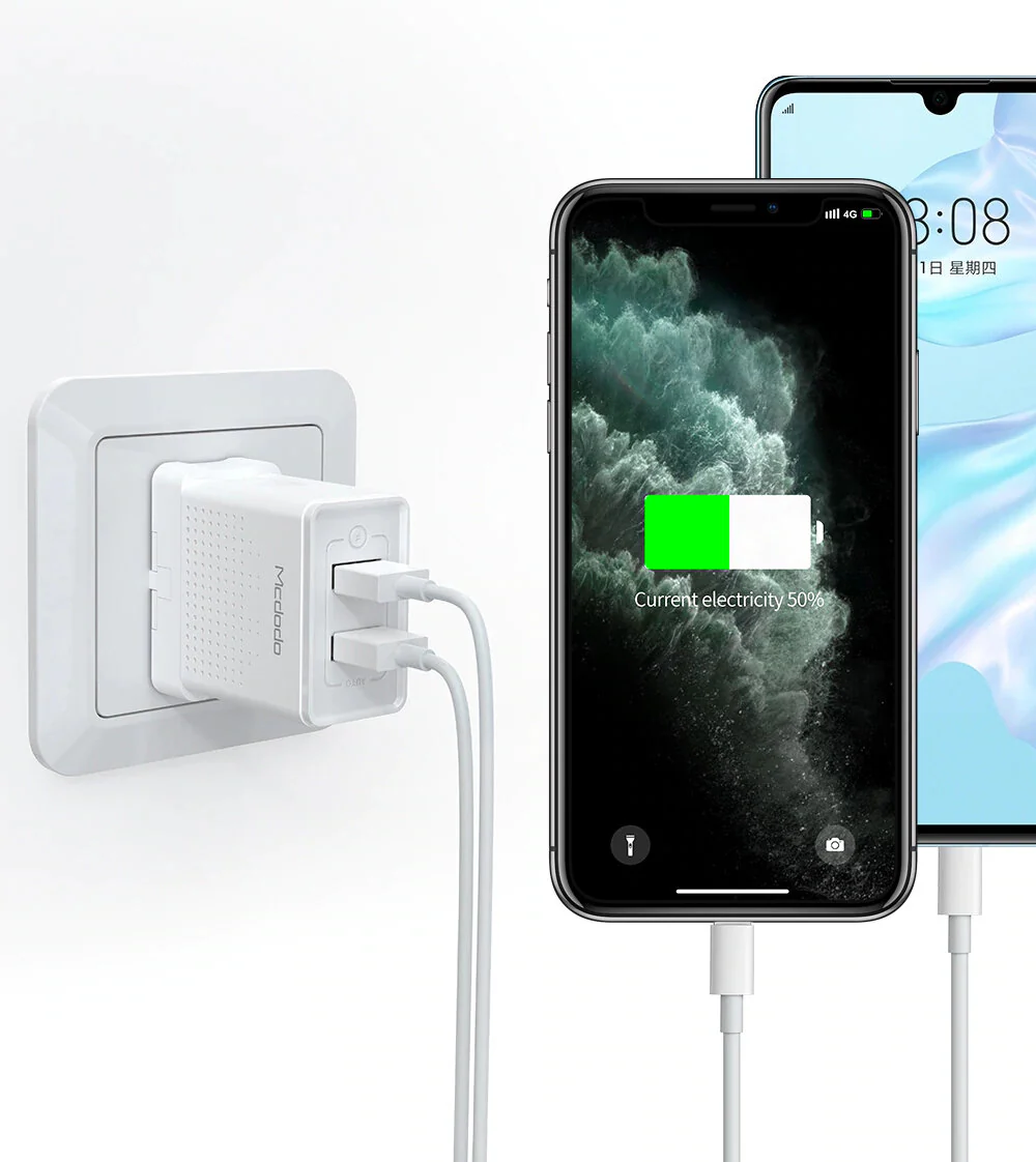 Mcdodo CH-572 Dual USB Charger (UK) + Lightning Data Cable / Travel Set - Image 3
