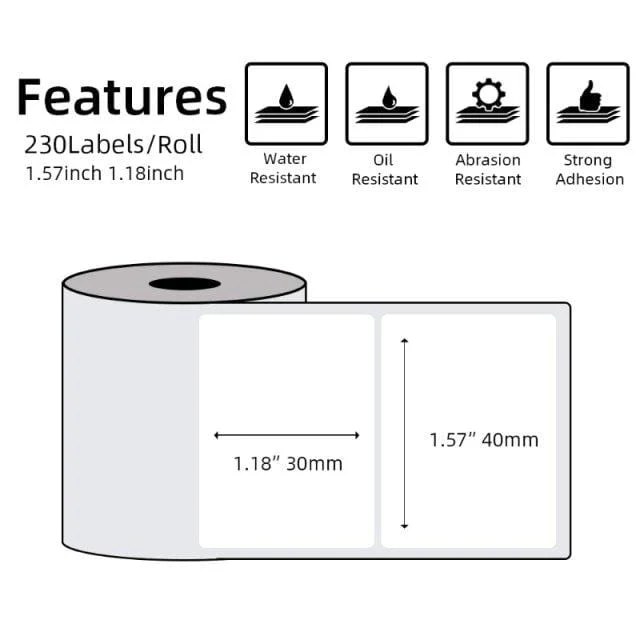 Phomemo Printer Labels 40 X 30mm Square White – 1 Roll (230 labels/per roll) – XP4030 - Image 3