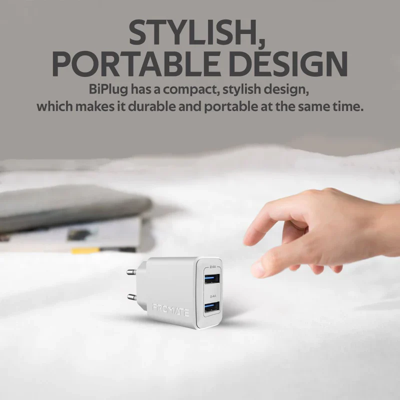 Promate Wall Charger – 12W/ Dual USB Ports/ White - Image 4