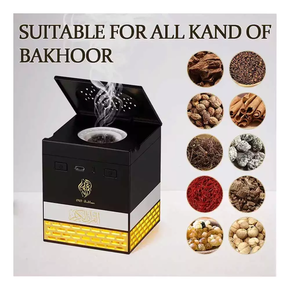 Rechargeable Multi-LED Light Bakhoor Oud Burner with Full Quran Bluetooth Speaker – Remote & App Control - Image 3