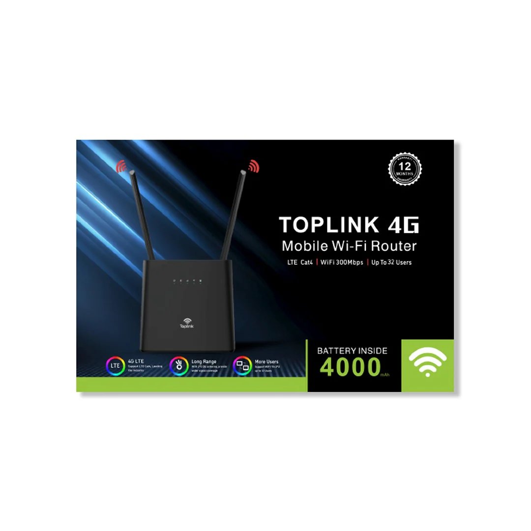 TopLink HW303 4G Mobile Wi-Fi Router – LTE Cat4 / Wi-Fi 300 Mbps / Up to 32 Users / 4000mAh Battery - Image 2