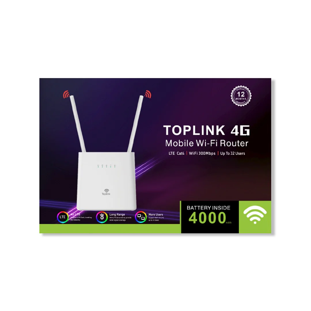 TopLink HW303 4G Mobile Wi-Fi Router – LTE Cat4 / Wi-Fi 300 Mbps / Up to 32 Users / 4000mAh Battery - Image 4